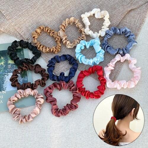 1PC Bright Color Satin Silk Scrunchies Thin Pleated Elastic Hair Rubber Bands Women Girls Ponytail Holder Hair Rope Accessories