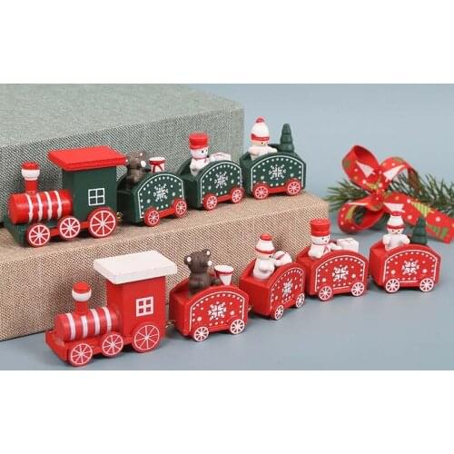 Xugar X-mas Cartoon Train Ornaments For Kids Wooden Christmas Crafts Home Party Table Children Gifts New Year Window Decorations