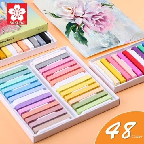 SAKURA 12/24/48 Colors Pastel Bright Chromatic No Cracks Thickness Clear Portable School Stationery For Pastel Painting Graffiti