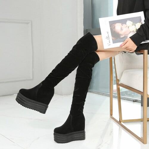 Sexy Stovepipe Over-the-Knee Boots Concise Fashion Wedges Increase Within Womens Boots 13 Cm Super High Heel Long Tube Boots