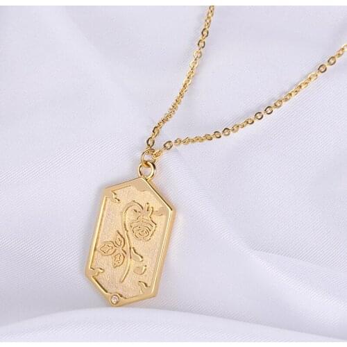 Hexagon Coin Necklace Geometric Vintage Rose Flower Pendant Boho Pendant Stacking Accessories Necklace Jewelry Gifts For Women