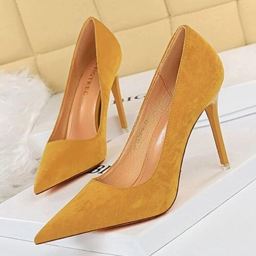 34-43Plus Size New Solid Super High Heels Women Office Flock Pointed Toe 10.5cmHigh Club Party Ladies Pumps Wedding Female Shoes