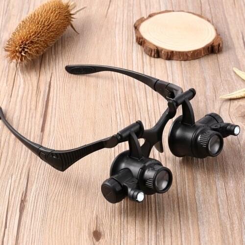 25X Multi-Power Double LED Lights Magnifier Eye Glasses Watch Repair Loupe Jeweler Magnifying Glass