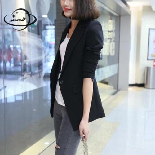 Yauamdb Women Blazers Autumn Spring S-2xl Cotton Female Suit Jackets Solid Color Single Button Office Ladies Clothes Y188