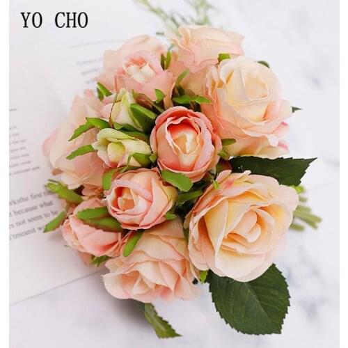 YO CHO 1 Bouquet Artificial Flowers Roses Bouquet Fake Roses Bridal Bouquet Christmas Wedding Party Home Decorative Fake Flores