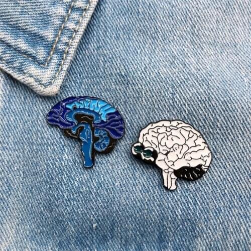 Fun Body Organ Blue White Brain Skeleton Enamel Brooch Custom Alloy Badge Jeans Clothes Bag Pin Accessories Gift For Friend