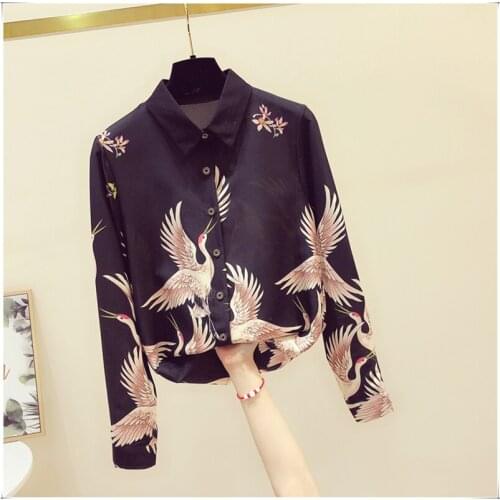Блузки женские Women shirt chinese Tops Casual turndown collar Long Sleeve blusas Spring Summer Animal print Shirt blouse women