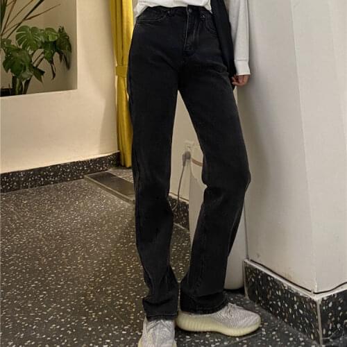 Woman Jeans Pants Autumn Winter Black Gray High Waist Straight Pantalones Vaqueros