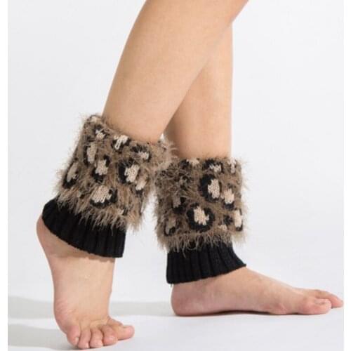 Women Leopard Leg Warmers Patchwork Thermal Acrylic Knitted Boot Cuffs Socks Cover Shoes Accessories