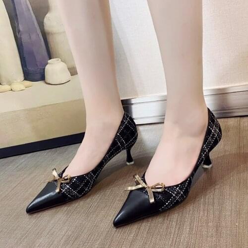 Womens Single Shoes New Bowknot Dress Shoes Pointed High Heels Stiletto High Heel Womens Shoes Size Is 35-40