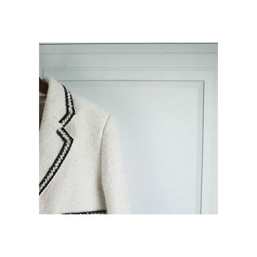 Women Jacket 2021 Autumn and Winter Retro Tweed Contrast Color Pocket Decoration Ribbon Blazer