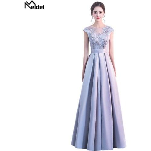 2019 Fashion Gray Long Evening Dress Elegant Lace Appliques Half Sleeveless Formal Prom Dress Robe De Soiree