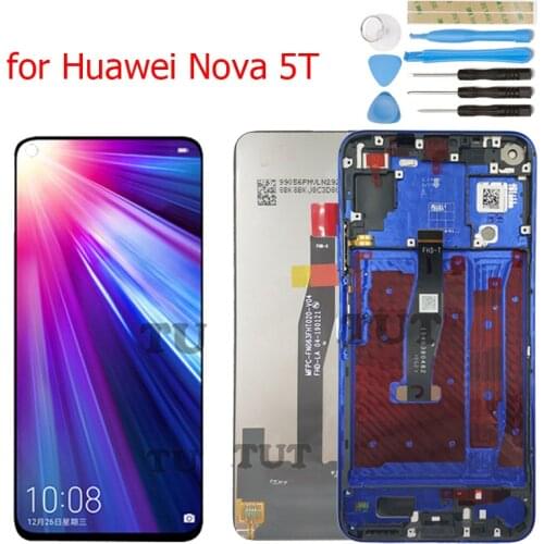 Original for Huawei Nova 5T LCD Display Frame Screen Touch Digitizer Assembly LCD YAL-L21 L61A L61D L71A Touch Repair Parts