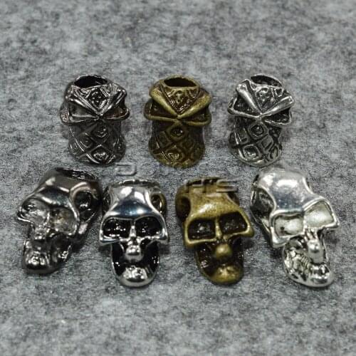 1000pcs/lot Single/Double Vertical Hole Metal Skull Beads for Paracord Knife Lanyards 3 Colors