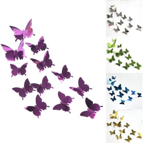 12Pcs/Set Colorful Romantic Butterfly 3D Mirror PVC Wall Art Sticker Decal Removable Home Baby Room Stage Party Decor Supplies
