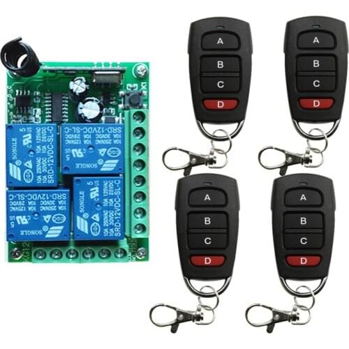 DC 12V 4 Channel 4CH 10A RF Wireless Remote Control Switch System Receiver + Transmitter, 315 433 MHz