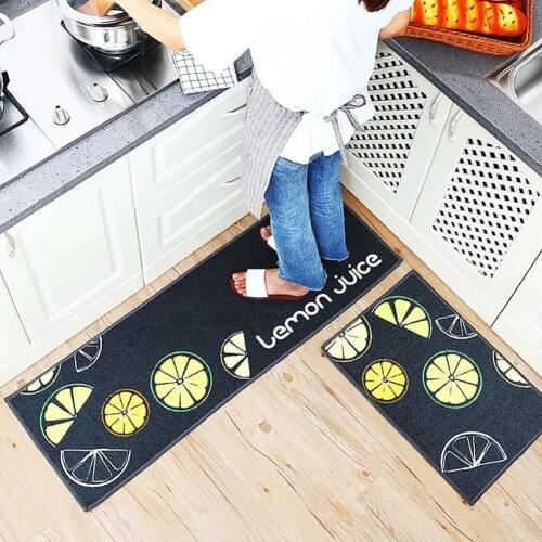 2Pcs Kitchen Utensil Fruit Lemon Letter Print Carpet Door Floor Mat Rug Decor