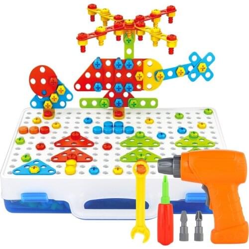 Fun 251pcs Children Electric Drill Nut Puzzle Disassembly Assembled Plastic Jigsaw Building Toy Kids Educational Tool