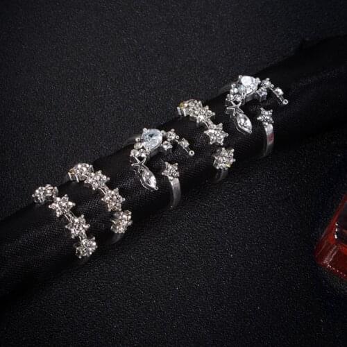 5PCS Shiny Crystal Moon Star Fully Inlaid Cubic Zircon Finger Knuckles Ring Set F3MF