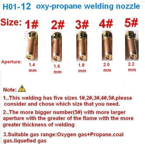 5pcs/lot H01-12 oxy-propane welding nozzle/welding tip sizes of 1# 2# 3# 4# 5# for H01-12 welding torch