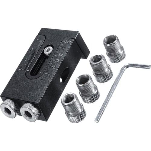 6/8/9.5mm Adjustable Pocket Hole Jig System Kit Aluminum Alloy Oblique Hole Positioning Locator Drill Guide Woodworking Tool