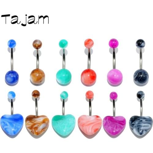 6pcs/Lot Acrylic Ball Heart Shape Surgical Steel Belly Button Ring Navel Pregnancy Banana Ring Body Piercing Jewelry Mixed Color