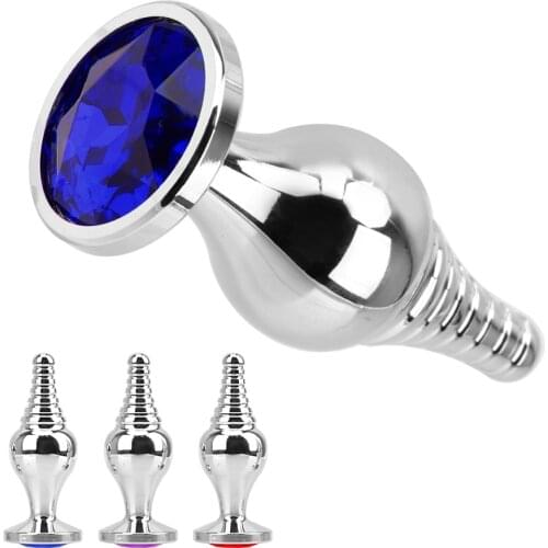 Anal Beads Anus Dilator Prostate Massager Jewelry Metal Butt Plug Thin Screw Thread Anal Plug Removable Tail