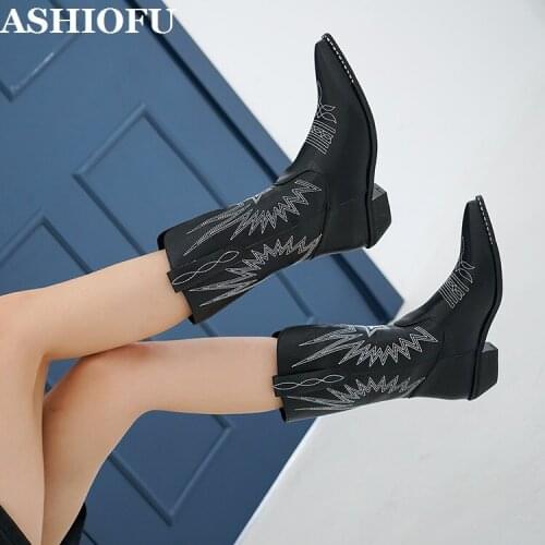 ASHIOFU Handmade New Style 2021 Winter Boots Womens Plus Size Martin Boots velvet Retro Blocked Heel Fashion Black Boots Shoes