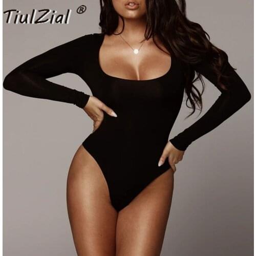 TiulZial Casual Long Sleeve Bodycon Bodysuit Autumn Winter Bodysuit Women Fleece Body Female For Women Top Black White