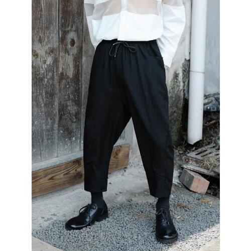 Large late summer elastic waist lace up personalized versatile loose simple tapered pants trend mens casual octuple pants