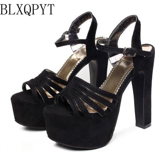 BLXQPYT Big Size 31- 48 leather Sandals Ladies Fashion Dress Sexy Super High Heel(14.5CM) Shoes Women Party wedding shoes 206