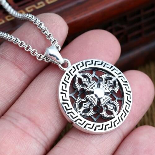 Real s990 pure silver buddhist diamond pendant male retro ethnic style good luck Ward off evil silver jewelry man pendant