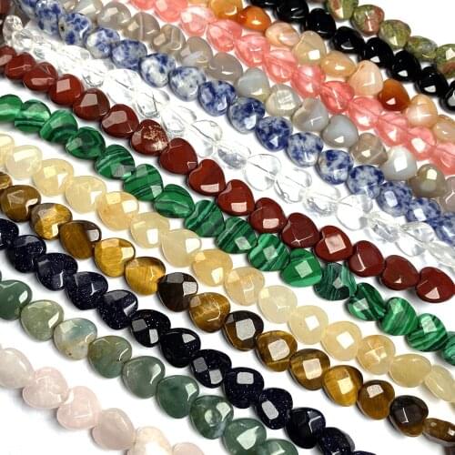 Heart Shape Agates Beads 20pcs / strand 10x10x5mm Natural Stone Faceted Rainbow Tiger Eye for Necklace Jewelry Making Women Gift