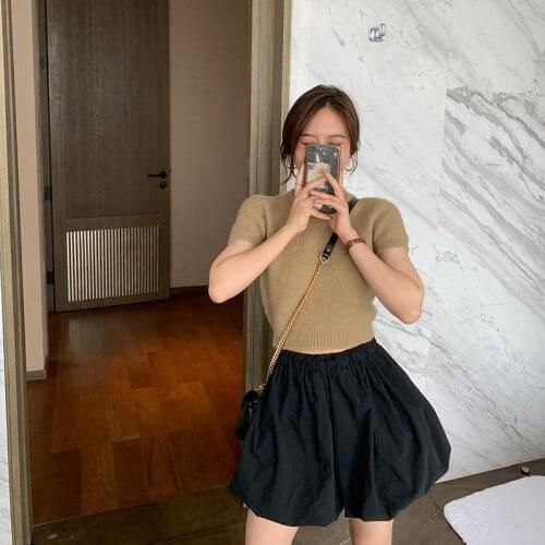 CX 2021 New Summer Black High Waist Women Buds Skirt Temperament Casual Fashion Wide Leg Loose Show Thin Bubble Pants Shorts