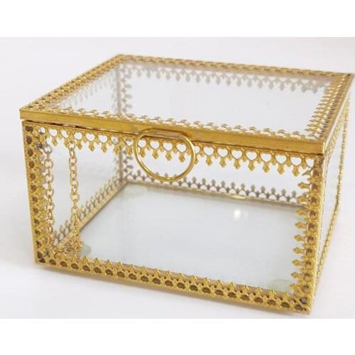 Jewelry Display Organizer Glass Box Display Jewelry Clear Gold For Keepsake Card Small Wedding Acrylic Shadow Table With Lid