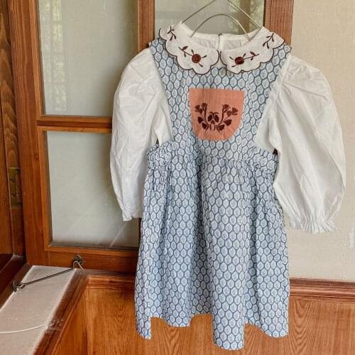 2021 New Autumn Baby Girls Printed Sleeveless Dress Korean Style Embroidery Floral Toddlers Kids Cotton Vest Dresses