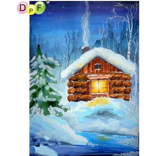 DPF DIY Pine cottage 5D diamond painting cross stitch home decor diamond embroidery crafts wall painting diamond mosaic square