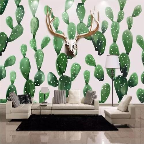Custom Mural Wallpaper Deer Head Cactus Background Wall Painting