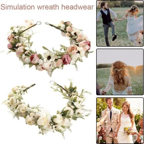 Artificial Wreath Bride Hair Band Floral Crown Hairband Flower DIY Wedding Party Decor Christmas Garland Gift Rose Peony