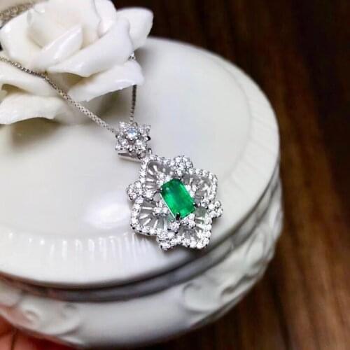 Exquisite necklace natural green emerald gem pendant of necklace three color silver birthday anniversary gift exquisite ornament