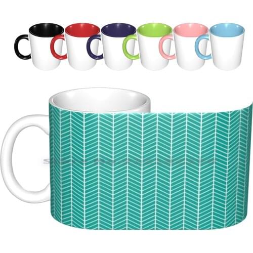 Teal Lined Inverted Pattern Ceramic Mugs Coffee Cups Milk Tea Mug Pattern Pattern Seamless V Pattern Inverted V Pattern