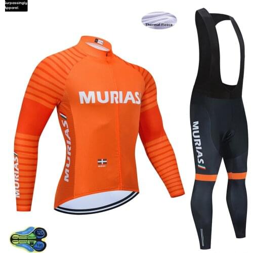 MURIAS Team Winter 2020 Orange Cycling Jersey 12D Bike Pants Set Mens Ropa Ciclismo Thermal Fleece Bicycle Clothing Cycling Wear