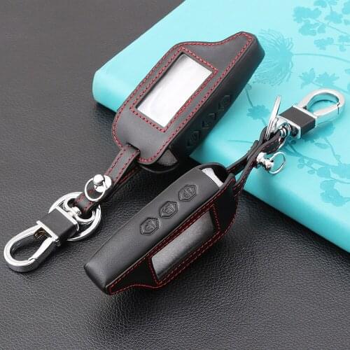 Leather B9 B6 LCD Body Cover Case 2 Way Car Alarm For Starline B9 B91 B6 B61 A91 A61 V7 Remote Key Chain
