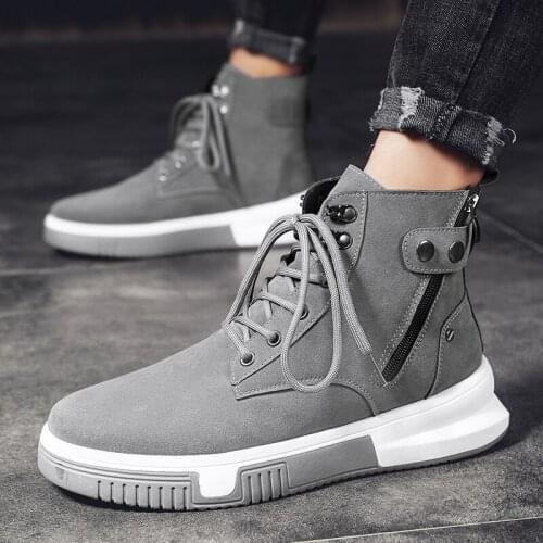 Fashion Adult Men Sneakers Lace-up Trend High Top Men Casual Shoes Hard-Wearing Non-slip men work shoes Thick bottom Flats Shoes