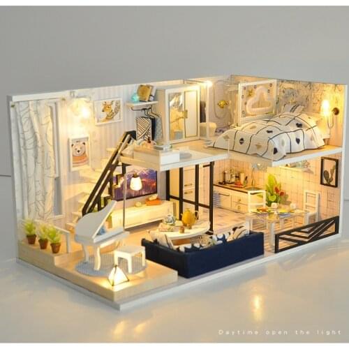 Doll House Wooden Furniture DIY Puzzle Assemble Handmade Crafts 3D Miniature dollhouse Kits Toys For Children Include Dust Cover