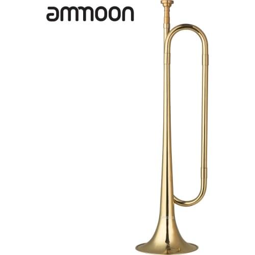 Ammoon Brass C Bugle Call Gold-Plated Trumpet Cavalry Horn with Mouthpiece Musical Instrument for Beginners Military Orchestra