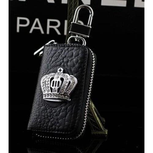 9*5.5cm PU leather Women Fashion Car Key Case For Auto Rhinestone Covered Metal Crown Decoration Car-styling Auto Accessories