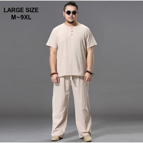 Mens Summer Set T-shirts & Trousers Super Large Size M-9XL Man Casual Loose O-neck Short Sleeve T-shirt Long Pants 7XL 8XL 9XL