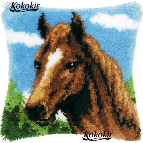 Diy rug making kit latch hook rug kits animals horse cushion embroidery handmade cross stitch adult crafy kits for carpet