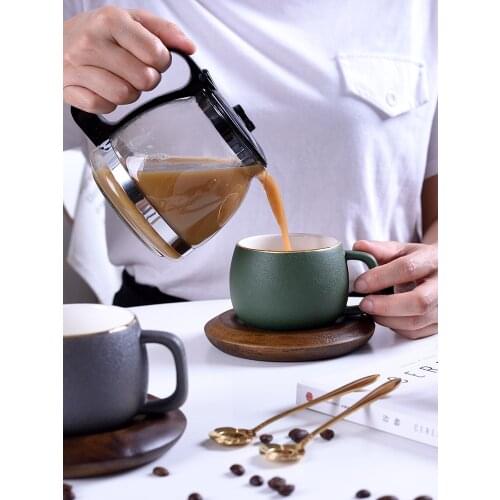 European-style Ceramic Coffee Cup and Saucer Set Wooden Tray Gold Spoon Simple Afternoon Tea Cup Home Decoration Accessories